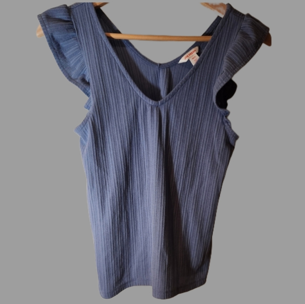 Joe Fresh Xs Deep Neck Paisley Blue Top Flutter Sleeve.